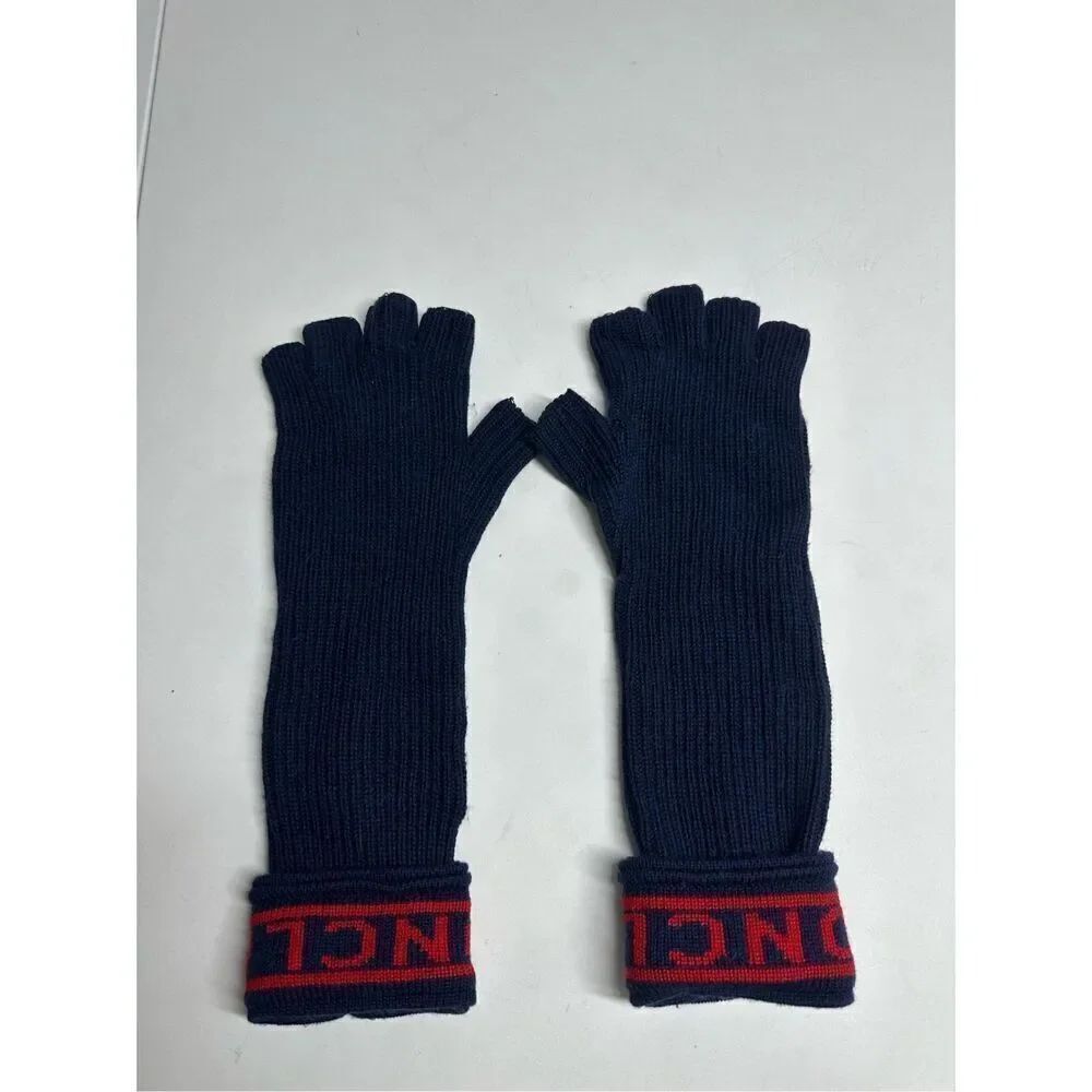 Moncler Knit Logo Wool Blend Fingerless Gloves Unisex Adult Size M Blue Red Note